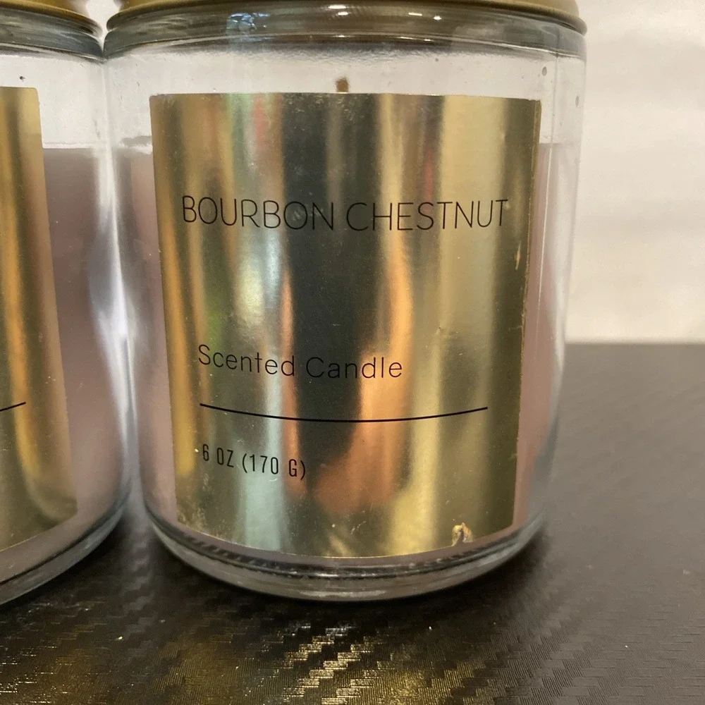 Set Of 2 Scented 6 oz Jar Candles Snow‎ Whipped Coconut & Bourbon Chestnut